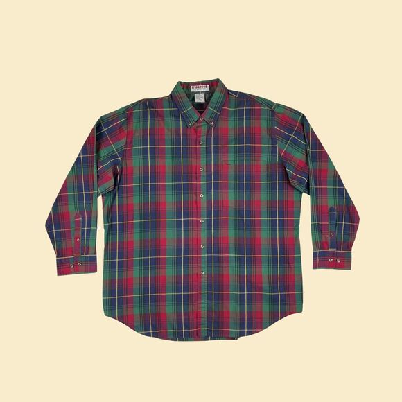 90s XXL plaid shirt by McGregor Classics, vintage 1990s burgundy/green/blue top - Picture 1 of 10